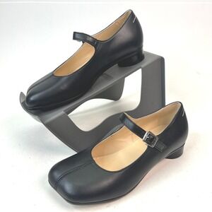 MM6 Maison Margiela Buckled Black Leather Mary Jane Ballet Flats Italy Kids 4 US